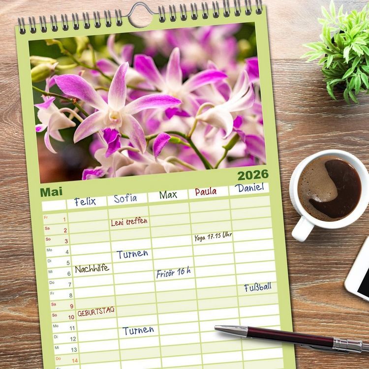 Produktbild: Familienplaner 2026 - Orchidaceae - Orchideen mit 5 Spalten (Wandkalender, 21 x 45 cm) CALVENDO