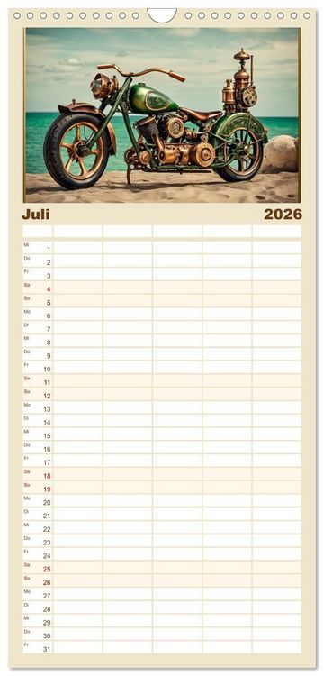 Produktbild: Familienplaner 2026 - Motorr&auml;der im Steampunk-Style mit 5 Spalten (Wandkalender, 21 x 45 cm) CALVENDO