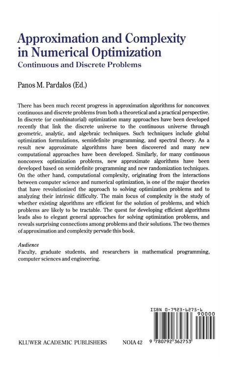 Produktbild: Approximation and Complexity in Numerical Optimization