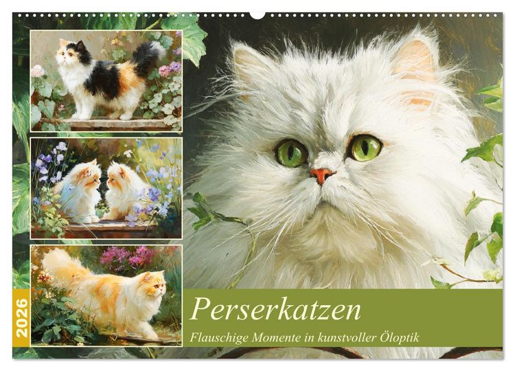 Produktbild: Perserkatzen. Flauschige Momente in kunstvoller &Ouml;loptik (Wandkalender 2026 DIN A2 quer), CALVENDO Monatskalender