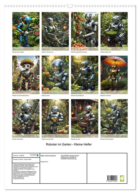 Produktbild: Roboter im Garten - Kleine Helfer (Wandkalender 2026 DIN A2 hoch), CALVENDO Monatskalender