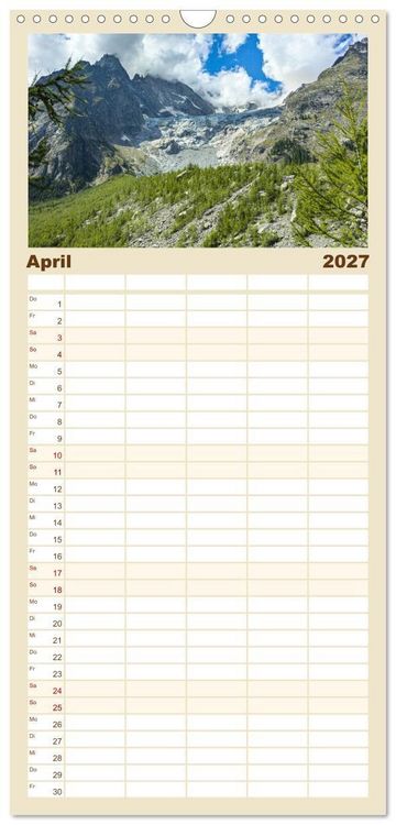 Produktbild: Familienplaner 2027 - TMB - Mont Blanc mit 5 Spalten (Wandkalender, 21 x 45 cm) CALVENDO