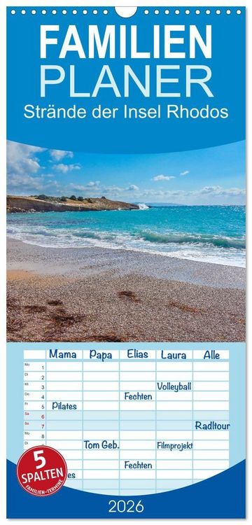 Produktbild: Familienplaner 2026 - Str&auml;nde der Insel Rhodos mit 5 Spalten (Wandkalender, 21 x 45 cm) CALVENDO