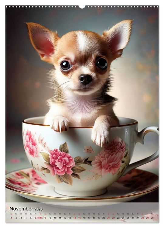 Produktbild: Kaffeepause mit Chihuahua - Kleine Freunde in gro&szlig;en Tassen (Wandkalender 2026 DIN A2 hoch), CALVENDO Monatskalender