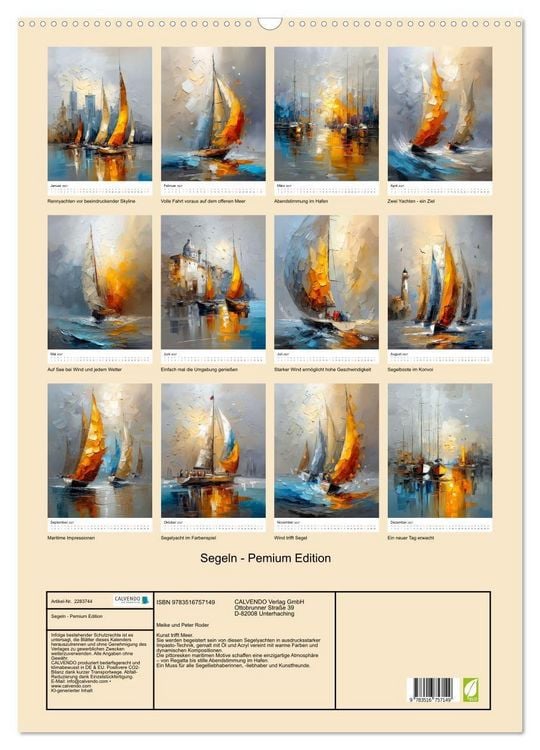 Produktbild: Segeln - Pemium Edition (Wandkalender 2027 DIN A2 hoch), CALVENDO Monatskalender