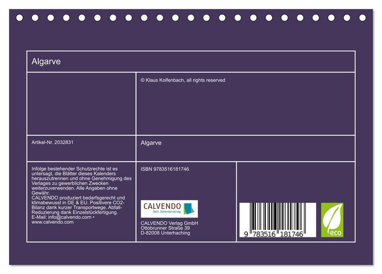 Produktbild: Algarve (Tischkalender 2026 DIN A5 quer), CALVENDO Monatskalender