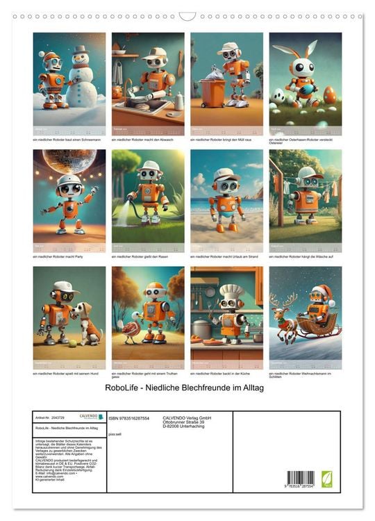 Produktbild: RoboLife - Niedliche Blechfreunde im Alltag (Wandkalender 2026 DIN A2 hoch), CALVENDO Monatskalender
