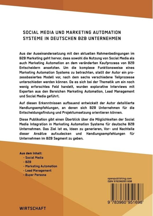 Produktbild: Social Media und Marketing Automation Systeme in deutschen B2B Unternehmen