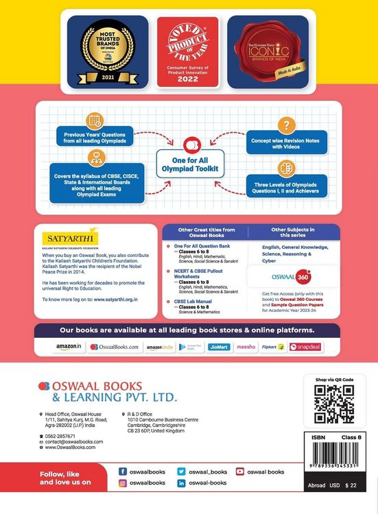 Produktbild: Oswaal One For All Olympiad Previous Years' Solved Papers, Class-8 Science Book (For 2023 Exam)