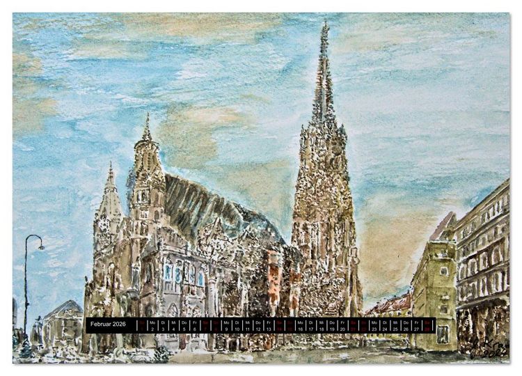 Produktbild: Wien in stillen Aquarellen (Wandkalender 2026 DIN A2 quer), CALVENDO Monatskalender