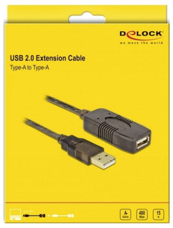Produktbild: Delock USB-Kabel USB 2.0 USB-A Stecker, USB-A Buchse 15.00m 82689