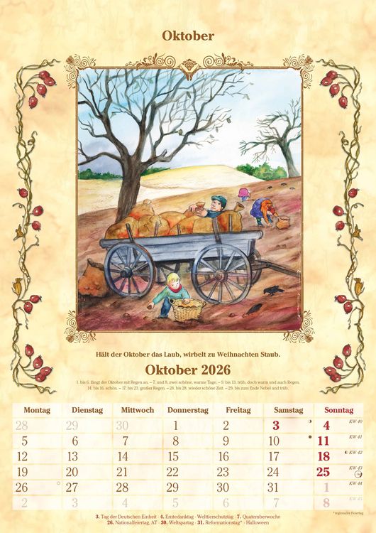 Produktbild: Bauernkalender 2025 - Bildkalender A3 (29,7x42 cm) - mit Feiertagen (DE/AT/CH) und Platz für Notizen - inkl. Bauernregeln - Wandkalender