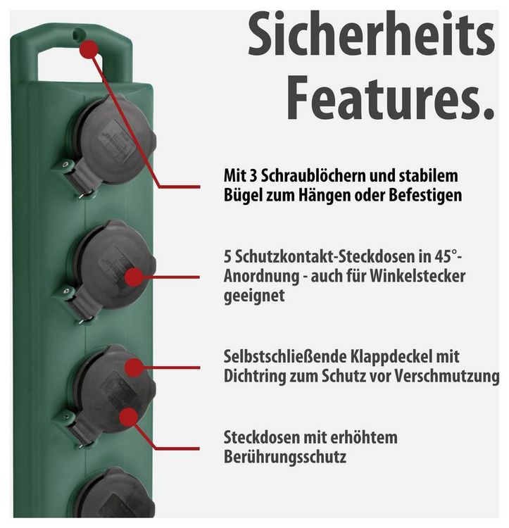Produktbild: Brennenstuhl 1159910215 Outdoor Steckdosenleiste mit Schalter 5fach Gr&uuml;n Schutzkontakt 1St.