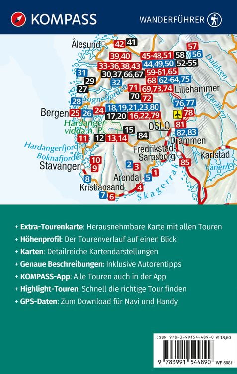 Produktbild: KOMPASS Wanderf&uuml;hrer Norwegen S&uuml;d, von Oslo bis zum Romsdalen, 85 Touren mit Extra-Tourenkarte