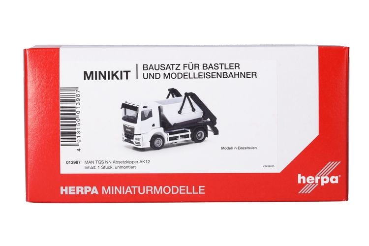 Produktbild: Herpa 013987 H0 LKW Modell MAN TGS NN Absetzkipper AK12, wei&szlig;