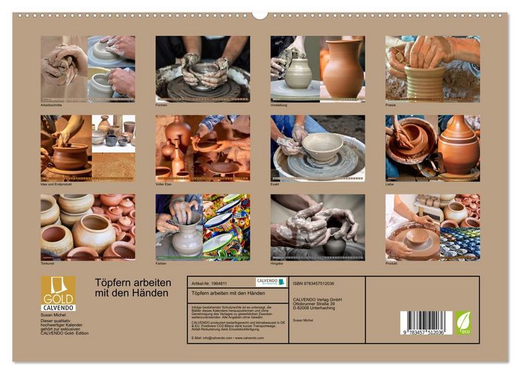 Produktbild: T&ouml;pfern arbeiten mit den H&auml;nden (hochwertiger Premium Wandkalender 2026 DIN A2 quer), Kunstdruck in Hochglanz