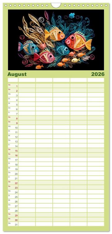 Produktbild: Familienplaner 2026 - Quilling Inspirationen mit 5 Spalten (Wandkalender, 21 x 45 cm) CALVENDO