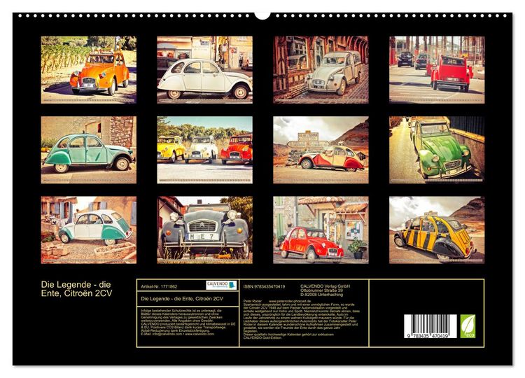 Produktbild: Die Legende - die Ente, Citro&euml;n 2CV (hochwertiger Premium Wandkalender 2025 DIN A2 quer), Kunstdruck in Hochglanz