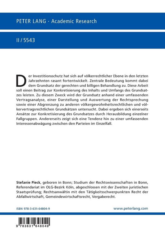 Produktbild: Der Grundsatz der gerechten und billigen Behandlung in Investitionsschutzvertr&auml;gen