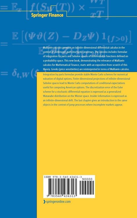 Produktbild: Stochastic Calculus of Variations in Mathematical Finance
