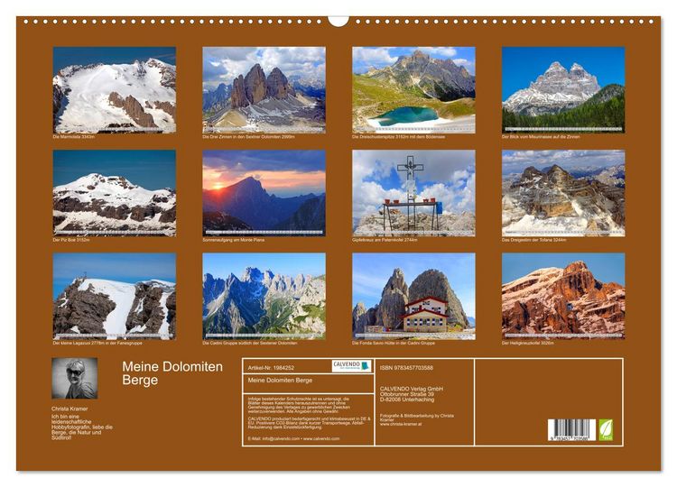 Produktbild: Meine Dolomiten Berge (Wandkalender 2026 DIN A2 quer), CALVENDO Monatskalender