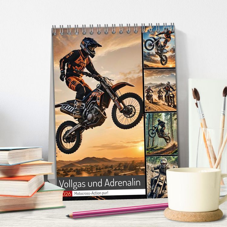 Produktbild: Vollgas und Adrenalin - Motocross-Action pur! (Tischkalender 2026 DIN A5 hoch), CALVENDO Monatskalender