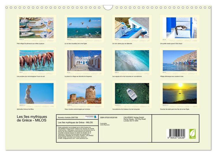 Produktbild: Les &icirc;les mythiques de Gr&egrave;ce - MILOS (Calendrier mural 2026 DIN A3 vertical), CALVENDO calendrier mensuel