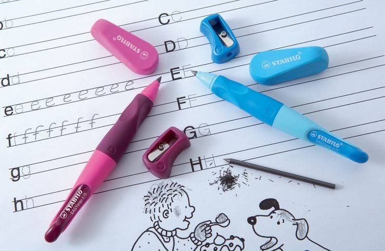 Produktbild: STABILO Ergonomischer Druck-Bleistift f&uuml;r Rechtsh&auml;nder -   EASYergo 3.15 in pink/lila - Einzelstift - inklusive 1 dicken Mine - H&auml;rtegrad HB & Spitzer
