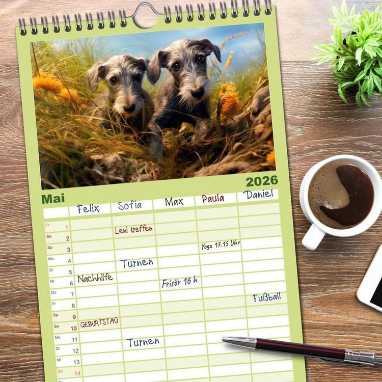 Produktbild: Familienplaner 2026 - Lurcher Portraits - Zwei Welpen entdecken die Welt mit 5 Spalten (Wandkalender, 21 x 45 cm) CALVENDO