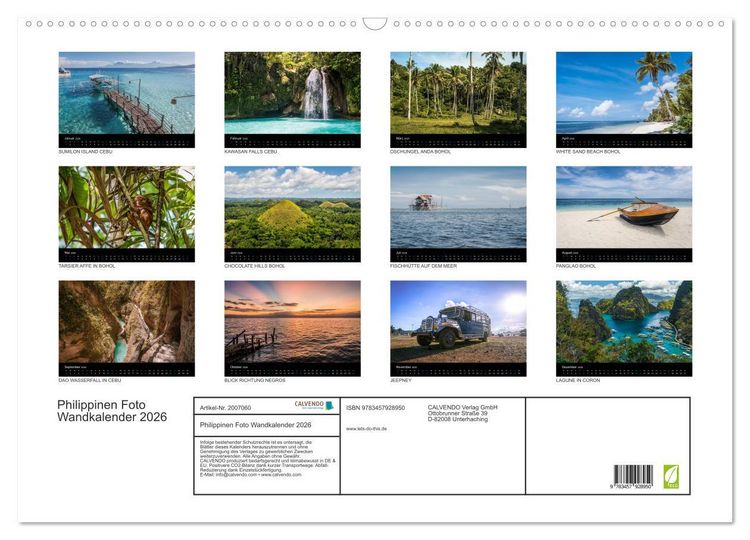 Produktbild: Philippinen Foto Wandkalender 2026 (Wandkalender 2026 DIN A2 quer), CALVENDO Monatskalender