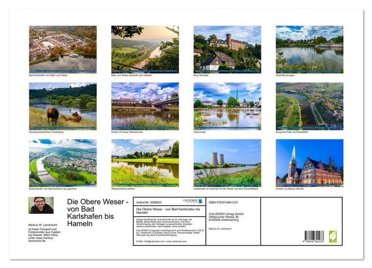 Produktbild: Die Obere Weser - von Bad Karlshafen bis Hameln (Wandkalender 2026 DIN A2 quer), CALVENDO Monatskalender