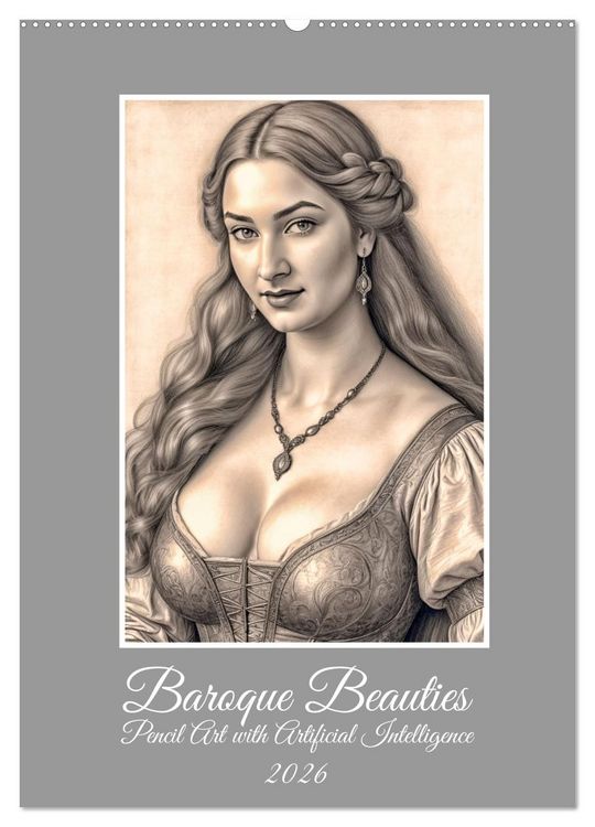 Produktbild: Baroque Beauties, Pencil Art with Artificial Intelligence (Wall Calendar 2026 DIN A2 portrait), CALVENDO 12 Month Wall Calendar