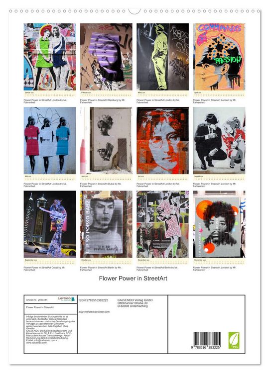 Produktbild: Flower Power in StreetArt (hochwertiger Premium Wandkalender 2026 DIN A2 hoch), Kunstdruck in Hochglanz