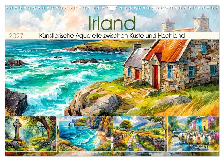 Produktbild: Irland. K&uuml;nstlerische Aquarelle zwischen K&uuml;ste und Hochland (Wandkalender 2027 DIN A3 quer), CALVENDO Monatskalender