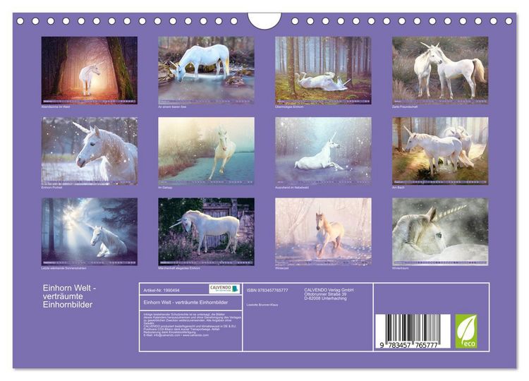 Produktbild: Einhorn Welt - vertr&auml;umte Einhornbilder (Wandkalender 2026 DIN A4 quer), CALVENDO Monatskalender