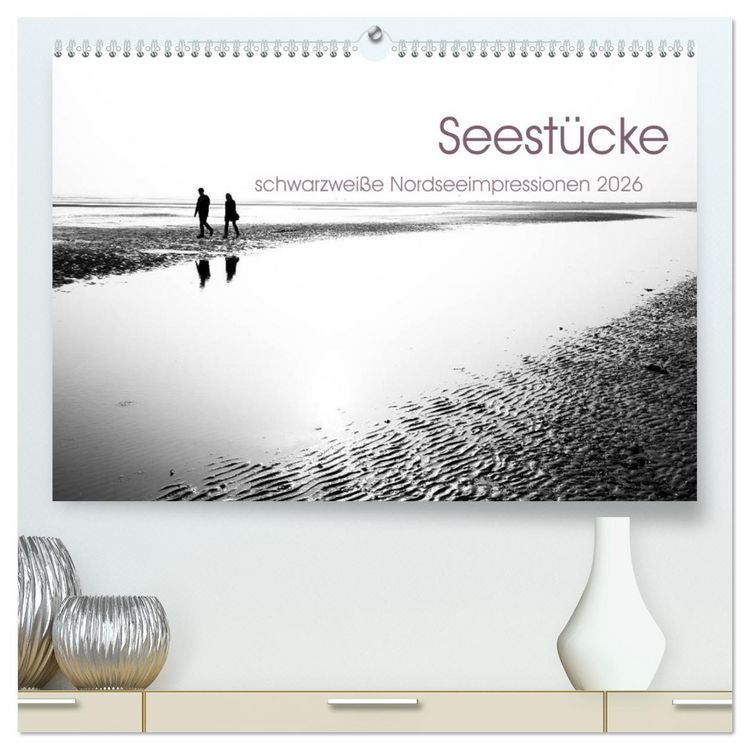 Produktbild: Seest&uuml;cke. Schwarzwei&szlig;e Nordseeimpressionen 2026 (hochwertiger Premium Wandkalender 2026 DIN A2 quer), Kunstdruck in Hochglanz