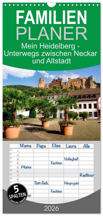 Produktbild: Familienplaner 2026 - Mein Heidelberg - Unterwegs zwischen Neckar und Altstadt mit 5 Spalten (Wandkalender, 21 x 45 cm) CALVENDO