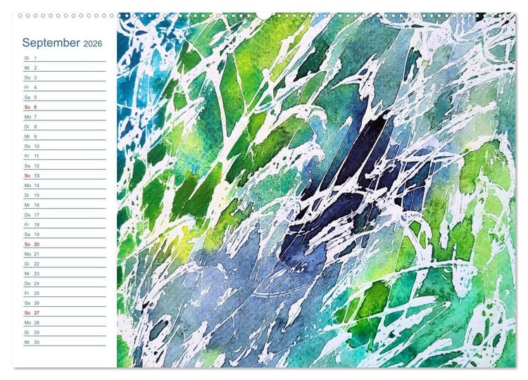 Produktbild: Jadegr&uuml;n und K&ouml;nigsblau - Zauberhafte Aquarellexperimente in Gr&uuml;n und Blau (hochwertiger Premium Wandkalender 2026 DIN A2 quer), Kunstdruck in Hochglanz