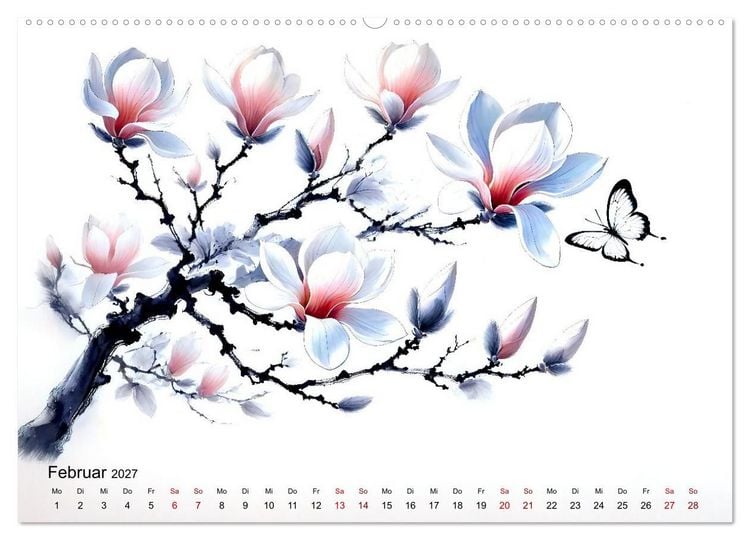 Produktbild: Bl&uuml;tentanz und Fl&uuml;gelschlag - Im Stile chinesischer Tuschmalerei (hochwertiger Premium Wandkalender 2027 DIN A2 quer), Kunstdruck in Hochglanz