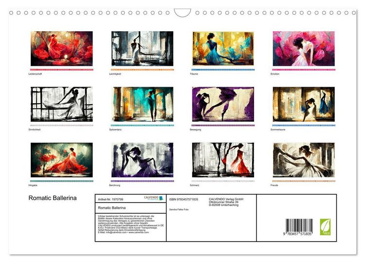 Produktbild: Romatic Ballerina (Wandkalender 2026 DIN A3 quer), CALVENDO Monatskalender