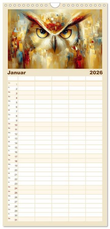 Produktbild: Familienplaner 2026 - Majest&auml;ten der L&uuml;fte. Raubv&ouml;gel zwischen Himmel und Kunst mit 5 Spalten (Wandkalender, 21 x 45 cm) CALVENDO