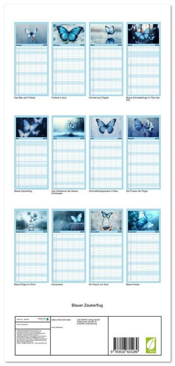 Produktbild: Familienplaner 2026 - Blauer Zauberflug mit 5 Spalten (Wandkalender, 21 x 45 cm) CALVENDO