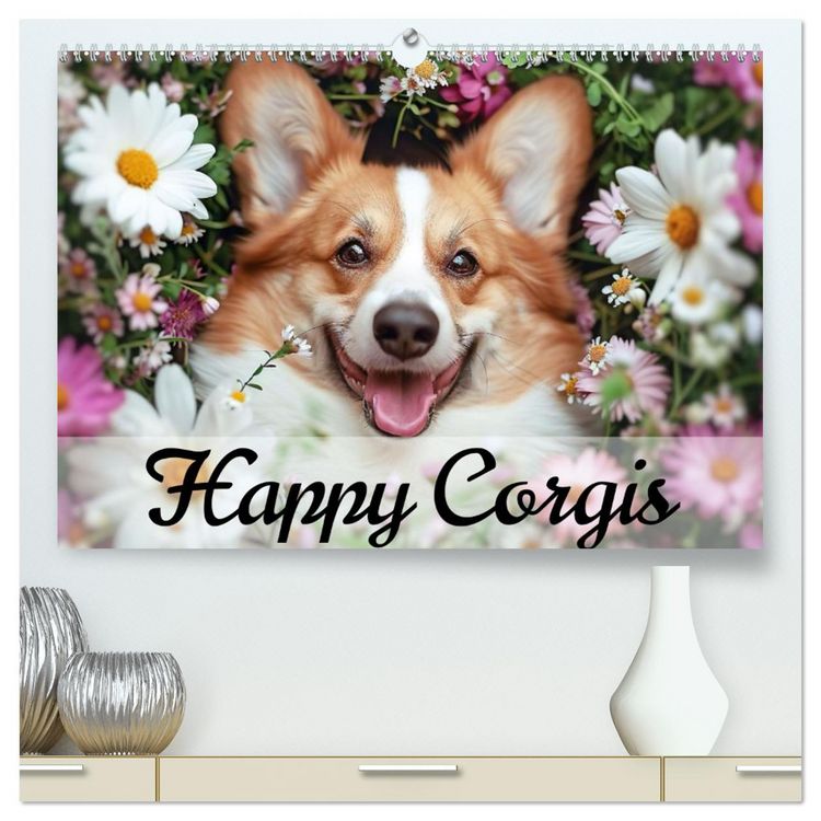 Produktbild: Happy Corgis (hochwertiger Premium Wandkalender 2026 DIN A2 quer), Kunstdruck in Hochglanz