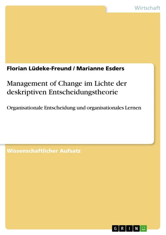 Produktbild: Management of Change im Lichte der deskriptiven Entscheidungstheorie