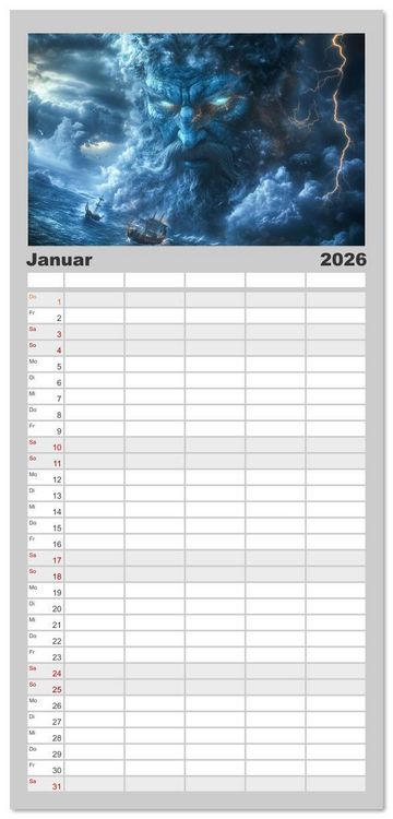 Produktbild: Familienplaner 2026 - Die G&ouml;tter des Nordens mit 5 Spalten (Wandkalender, 21 x 45 cm) CALVENDO