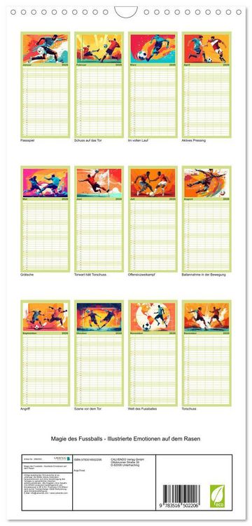 Produktbild: Familienplaner 2026 - Magie des Fussballs - Illustrierte Emotionen auf dem Rasen mit 5 Spalten (Wandkalender, 21 x 45 cm) CALVENDO