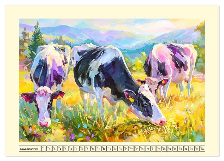 Produktbild: Almseelen im Licht der Berge. Charmante K&uuml;he in kunstvoller &Ouml;loptik (Wandkalender 2026 DIN A3 quer), CALVENDO Monatskalender
