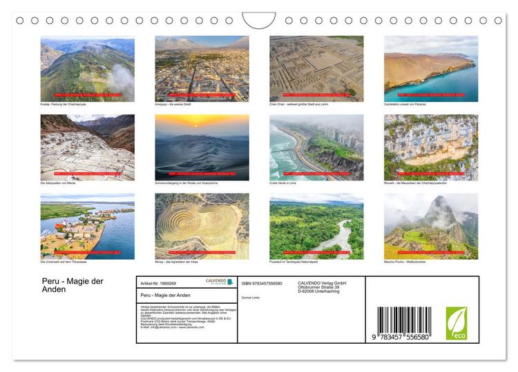 Produktbild: Peru - Magie der Anden (Wandkalender 2026 DIN A4 quer), CALVENDO Monatskalender