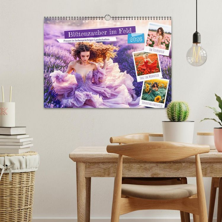 Produktbild: Bl&uuml;tenzauber im Feld - Frauen in farbenpr&auml;chtiger Landschaften (Wandkalender 2026 DIN A3 quer), CALVENDO Monatskalender