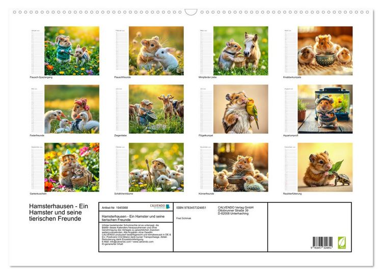 Produktbild: Hamsterhausen - Ein Hamster und seine tierischen Freunde (Wandkalender 2026 DIN A2 quer), CALVENDO Monatskalender
